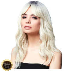 Perücke Damen Halblang, Gestuft und wellig mit Mittelscheitel, Premium-Qualität, Ashley, blond