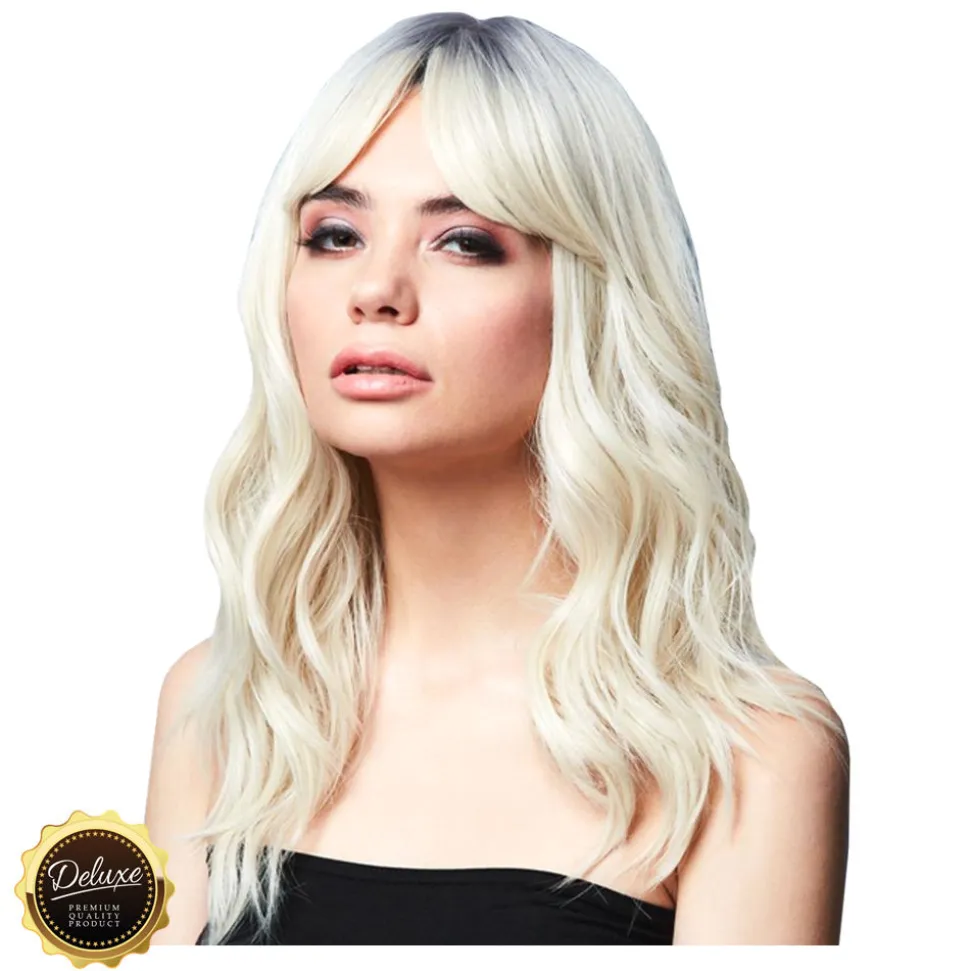 Perücke Damen Halblang, Gestuft und wellig mit Mittelscheitel, Premium-Qualität, Ashley, blond