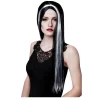 Perücke Damen Hexe Mittelscheitel superlang de Luxe mit weißer Strähne, schwarz