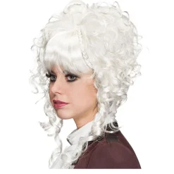 Perücke Damen Hochsteckfrisur mit Pony, leicht gelockt, Steampunk Barock, weiß