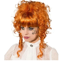 Perücke Damen Hochsteckfrisur mit Pony, leicht gelockt, Steampunk Barock, kupfer