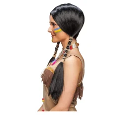 Perücke Damen Indianerin mit zwei gefochtenen Zöpfen, schwarz