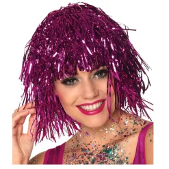 Perücke Damen Lametta Folie, Disco, pink - SPARPACK mit 12 Stück