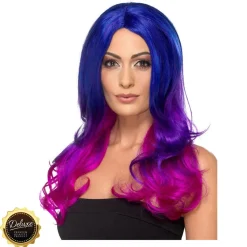 Perücke Damen Langhaar Clamour Deluxe mit Farbverlauf, STYLEBAR, Blau-Pink
