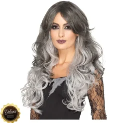 Perücke Damen Langhaar Clamour Deluxe mit Farbverlauf Gothic Braut, STYLEBAR, Grau-Töne