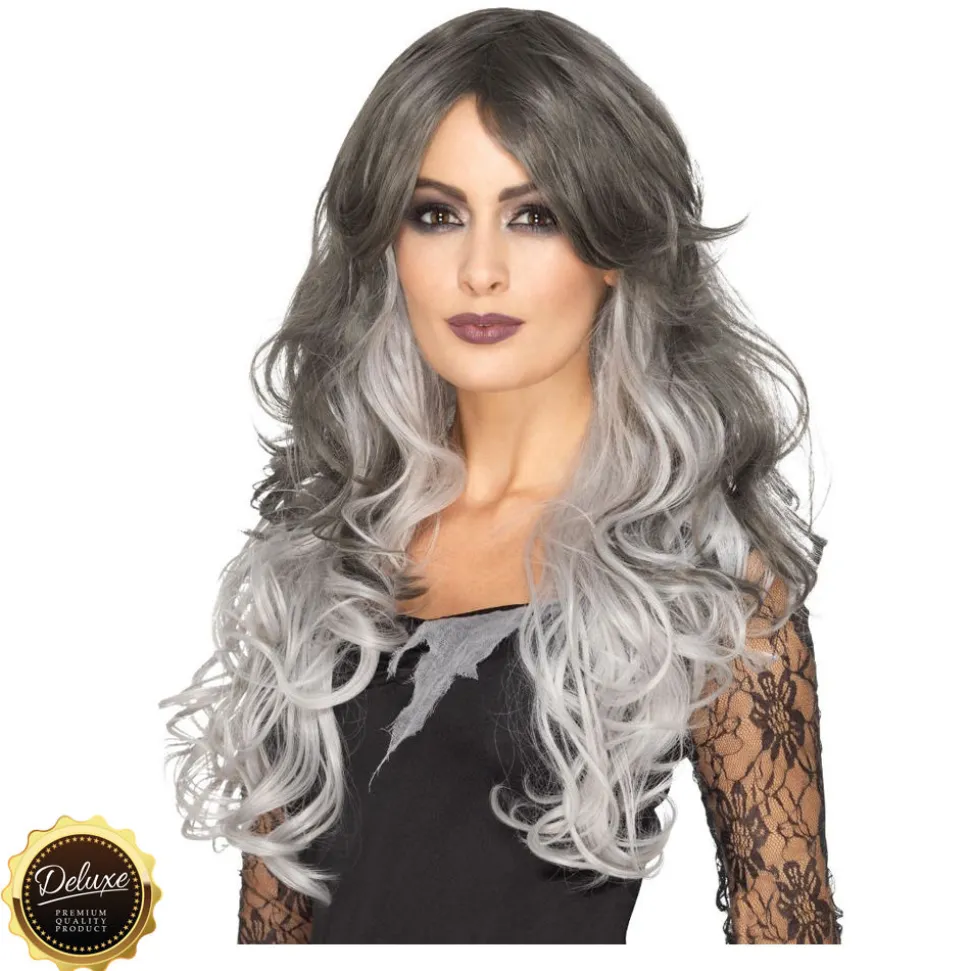 Perücke Damen Langhaar Clamour Deluxe mit Farbverlauf Gothic Braut, STYLEBAR, Grau-Töne