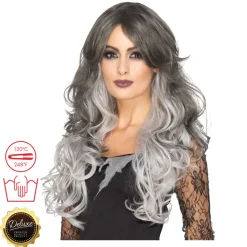 Perücke Damen Langhaar Clamour Deluxe mit Farbverlauf Gothic Braut, STYLEBAR, Grau-Töne