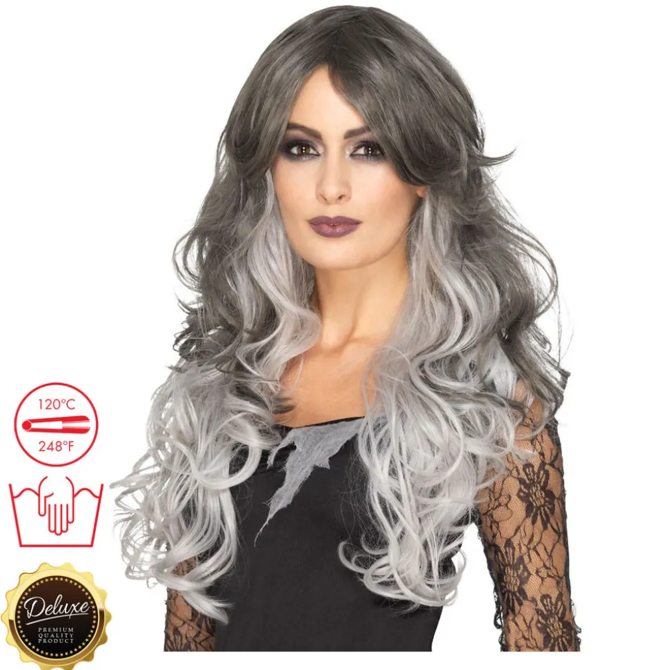 Perücke Damen Langhaar Clamour Deluxe mit Farbverlauf Gothic Braut, STYLEBAR, Grau-Töne