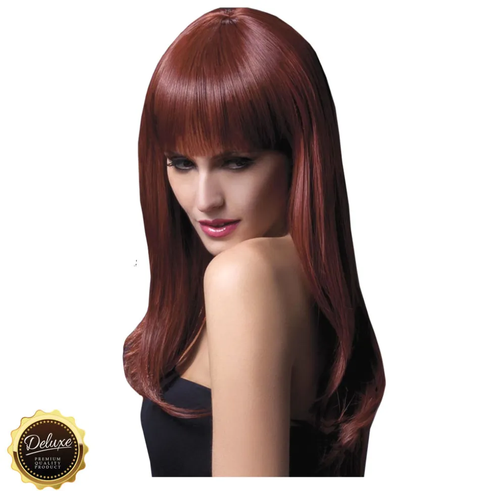 Perücke Damen Langhaar, Gestuft mit Pony, Premium-Qualität, Sienna, kastanie