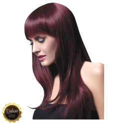 Perücke Damen Langhaar, Gestuft mit Pony, Premium-Qualität, Sienna, dunkel bordeaux