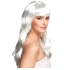 Perücke Damen Langhaar glatt mit Pony, Party Chique, weiß