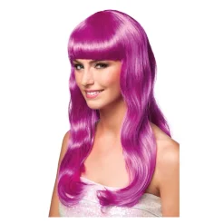Perücke Damen Langhaar glatt mit Pony, Party Chique, magenta