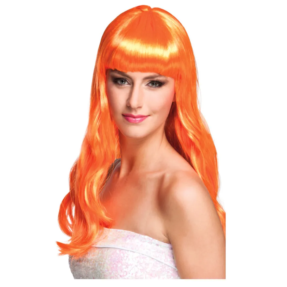 Perücke Damen Langhaar glatt mit Pony, Party Chique, orange