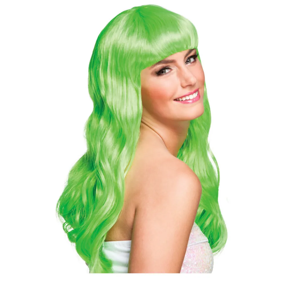 Perücke Damen Langhaar glatt mit Pony, Party Chique, grün