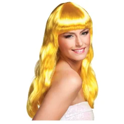 Perücke Damen Langhaar glatt mit Pony, Party Chique, gelb