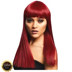 Perücke Damen Langhaar, Glatt mit Pony, gerade geschnitten, Premium-Qualität, Alexia, rubinrot