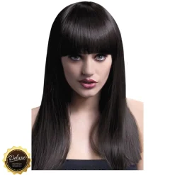 Perücke Damen Langhaar, Glatt mit Pony, gerade geschnitten, Premium-Qualität, Alexia, braun