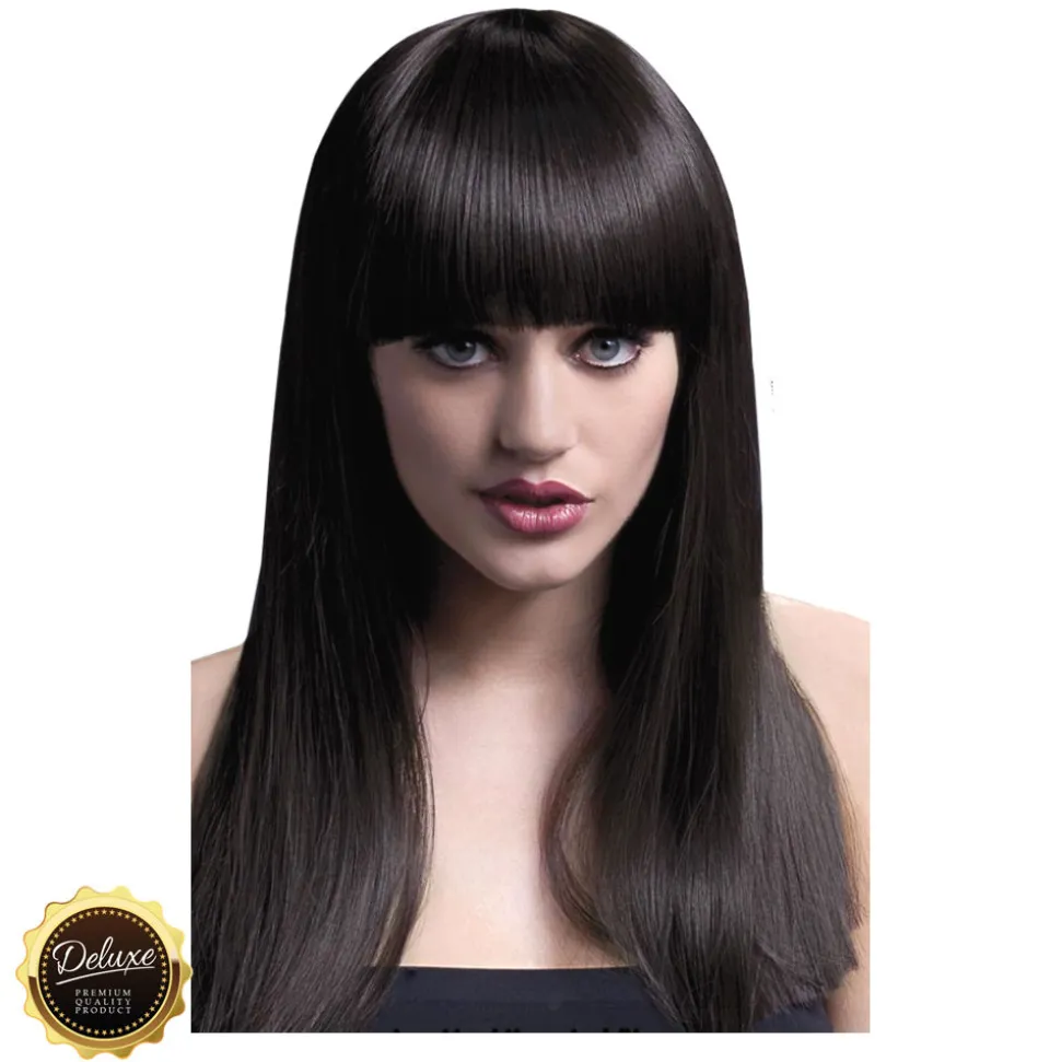 Perücke Damen Langhaar, Glatt mit Pony, gerade geschnitten, Premium-Qualität, Alexia, braun