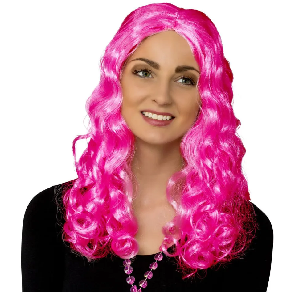 Perücke Damen Langhaar Mittelscheitel leicht gelockt, pink