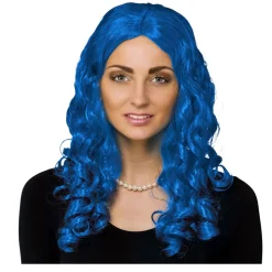 Perücke Damen Langhaar Mittelscheitel leicht gelockt, blau