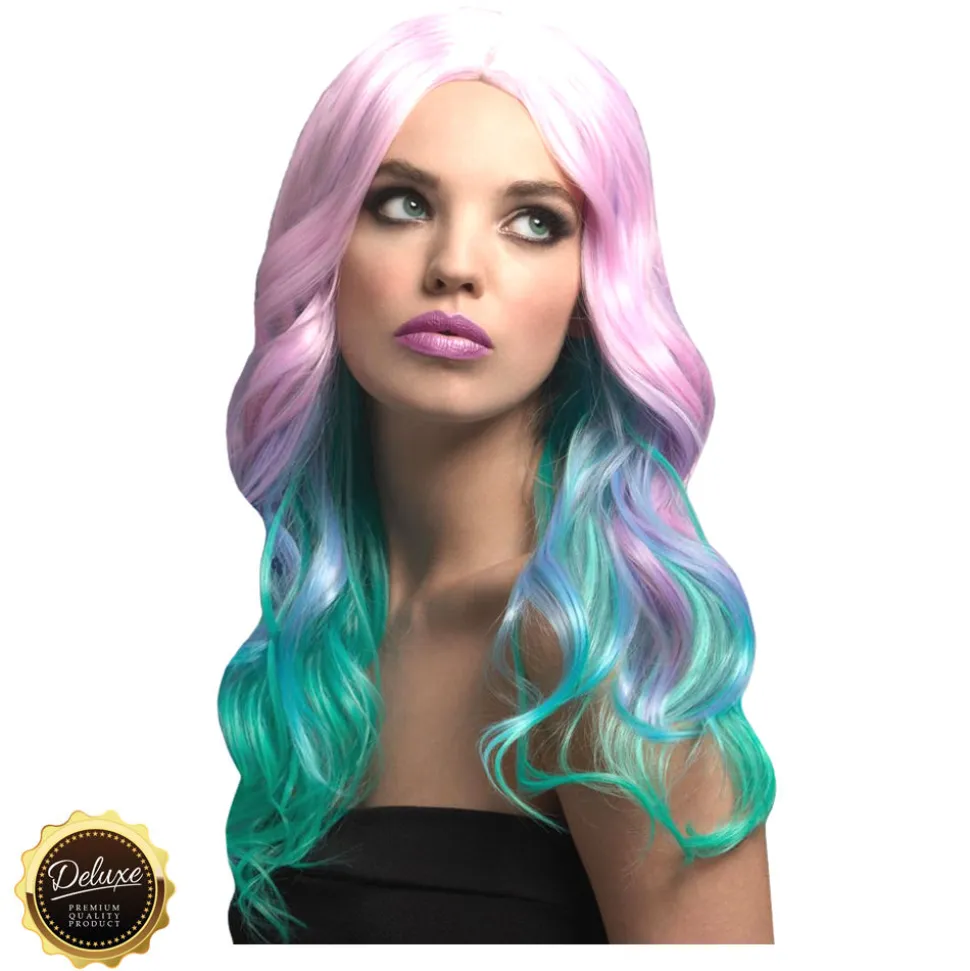 Perücke Damen Langhaar, Wellig mit Mittelscheitel, Premium-Qualität, Khloe, pastell-ombre