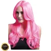 Perücke Damen Langhaar, Wellig mit Mittelscheitel, Premium-Qualität, Khloe, neon-rosa