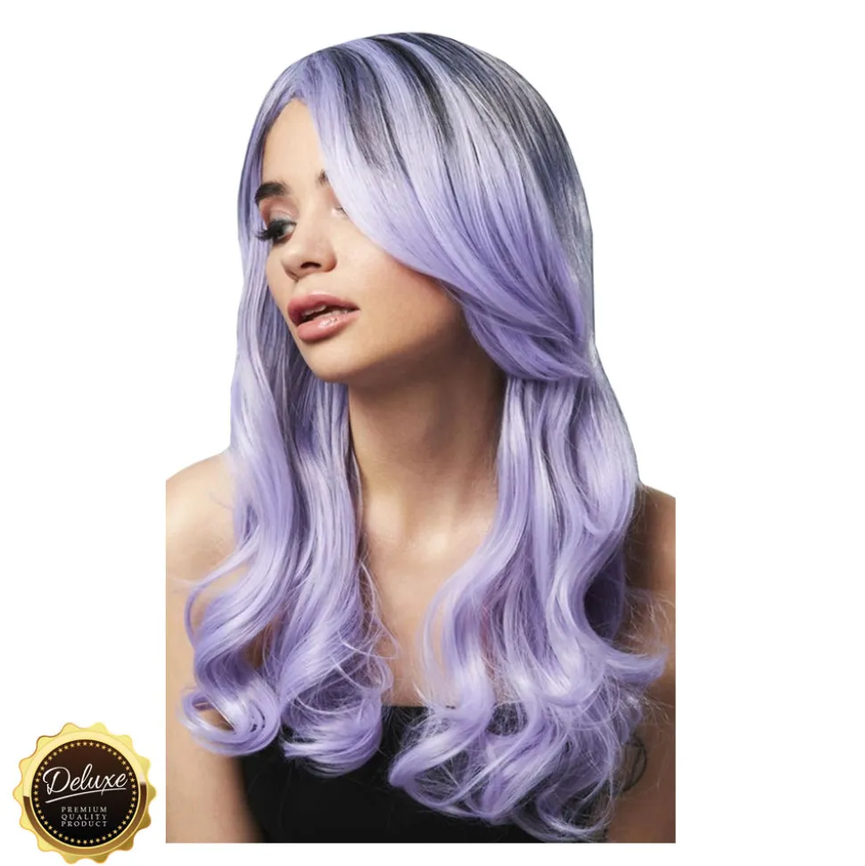 Perücke Damen Langhaar, Wellig mit Mittelscheitel, Premium-Qualität, Khloe, flieder