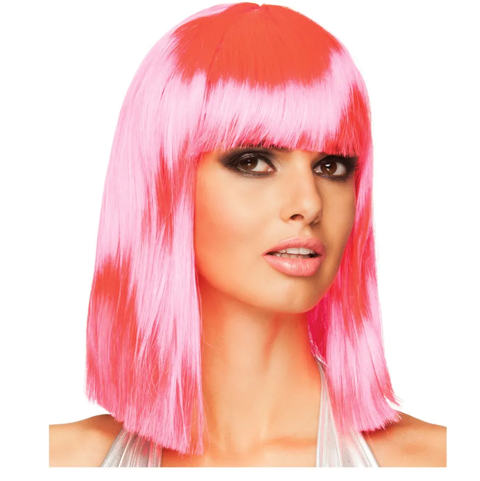Perücke Damen Longbob, Pagenkopf mit Pony, Dance, neon rosa