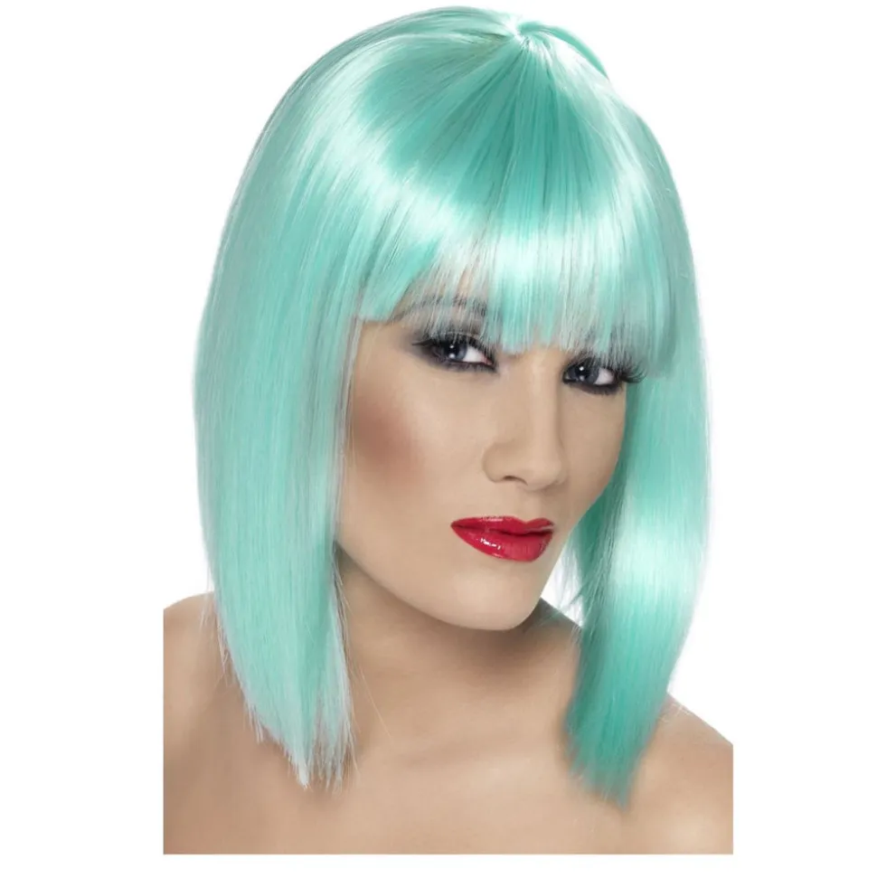 Perücke Damen Longbob, Pagenkopf mit Pony, Glam, neontürkis