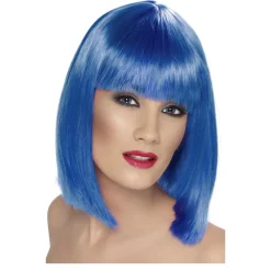 Perücke Damen Longbob, Pagenkopf mit Pony, Glam, blau