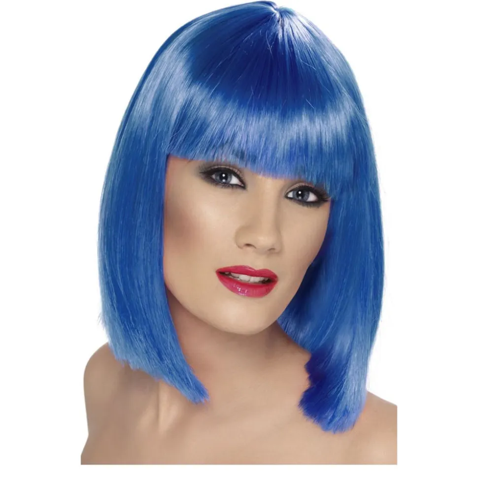 Perücke Damen Longbob, Pagenkopf mit Pony, Glam, blau