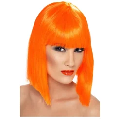 Perücke Damen Longbob, Pagenkopf mit Pony, Glam, neonorange