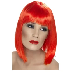 Perücke Damen Longbob, Pagenkopf mit Pony, Glam, neonrot