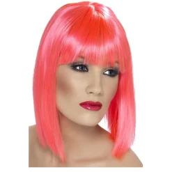 Perücke Damen Longbob, Pagenkopf mit Pony, Glam, neonrosa