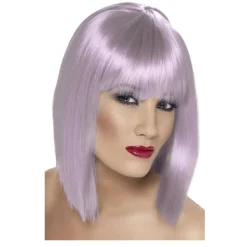 Perücke Damen Longbob, Pagenkopf mit Pony, Glam, lila