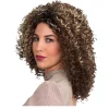 Perücke Damen Mini-Locken Afro mit blonden Strähnen, braun