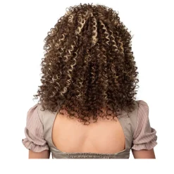 Perücke Damen Mini-Locken Afro mit blonden Strähnen, braun