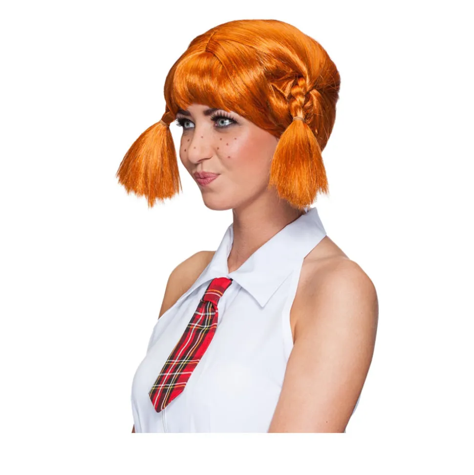 Perücke Damen mit zwei geflochtenen Zöpfen und Pony, Schwedisches Mädchen, orange