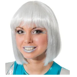 Perücke Damen Pagenkopf mit Pony glamour, Space Girl, gesträhnt silber, weiß