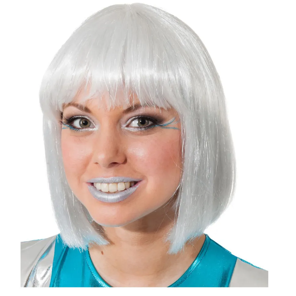 Perücke Damen Pagenkopf mit Pony glamour, Space Girl, gesträhnt silber, weiß