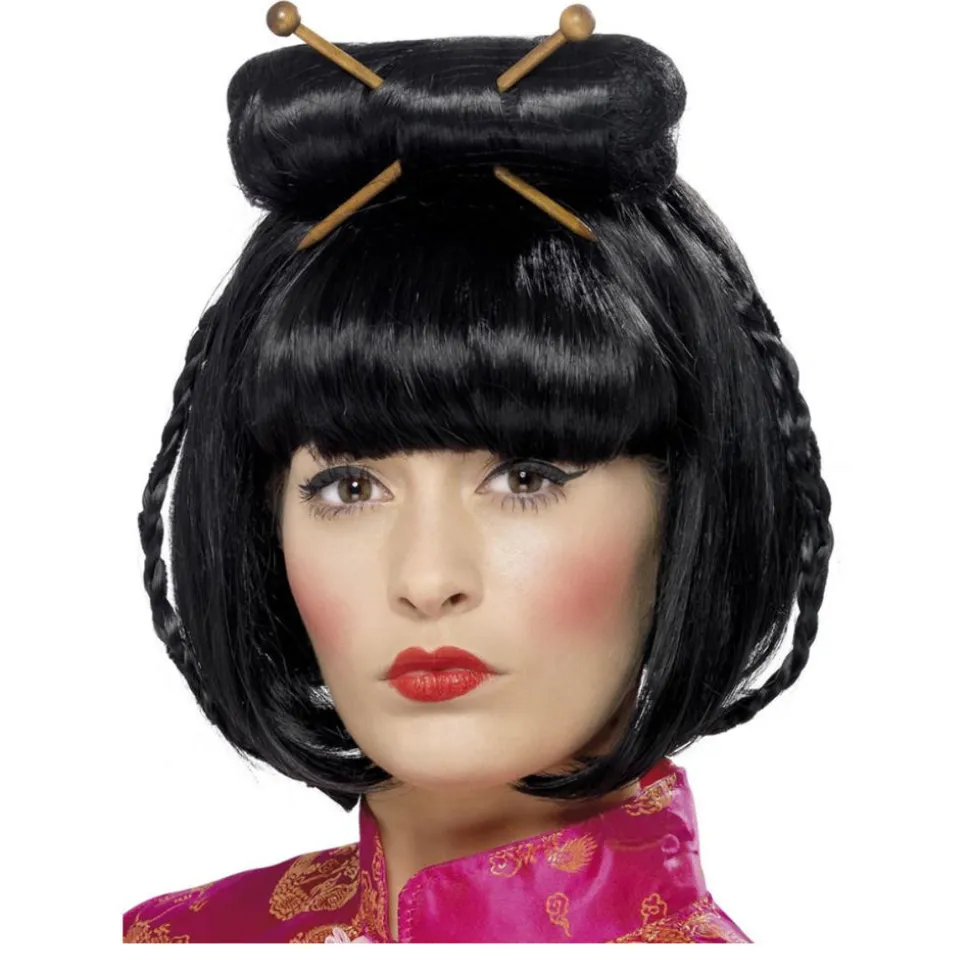 Perücke Damen Pagenkopf mit Pony, Bob Asia mit Stäbchen, schwarz