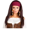 Perücke Damen Piratin mit Kopftuch, Trinity, braun