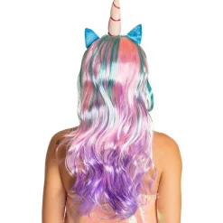 Perücke Einhorn Tagtraum mit Horn und Ohren, pink-bunt