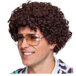 Perücke Herren Kurzhaar, Comedy, Locken Minipli, braun