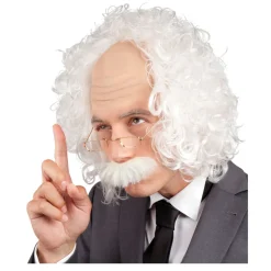 Perücke Herren Professor, mit Bart und Brille, weiß