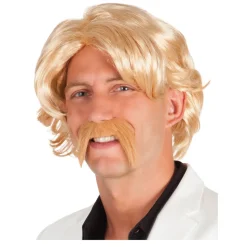 Perücke Herren Show Star Dandy mit Schnurrbart, Chuck, blond