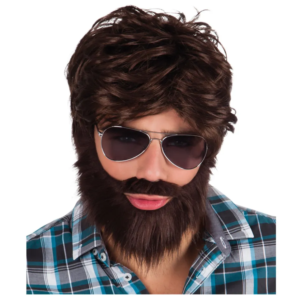 Perücke Herren Trucker Dude, mit Bart, schwarz