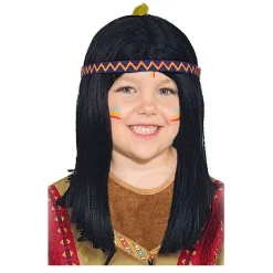 Perücke Kinder Junge Mädchen Indianer Indianerin mit Stirnband, schwarz