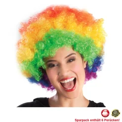Perücke Unisex Damen Super-Riesen-Afro Locken regenbogen, bunt - SPARPACK mit 6 Stück