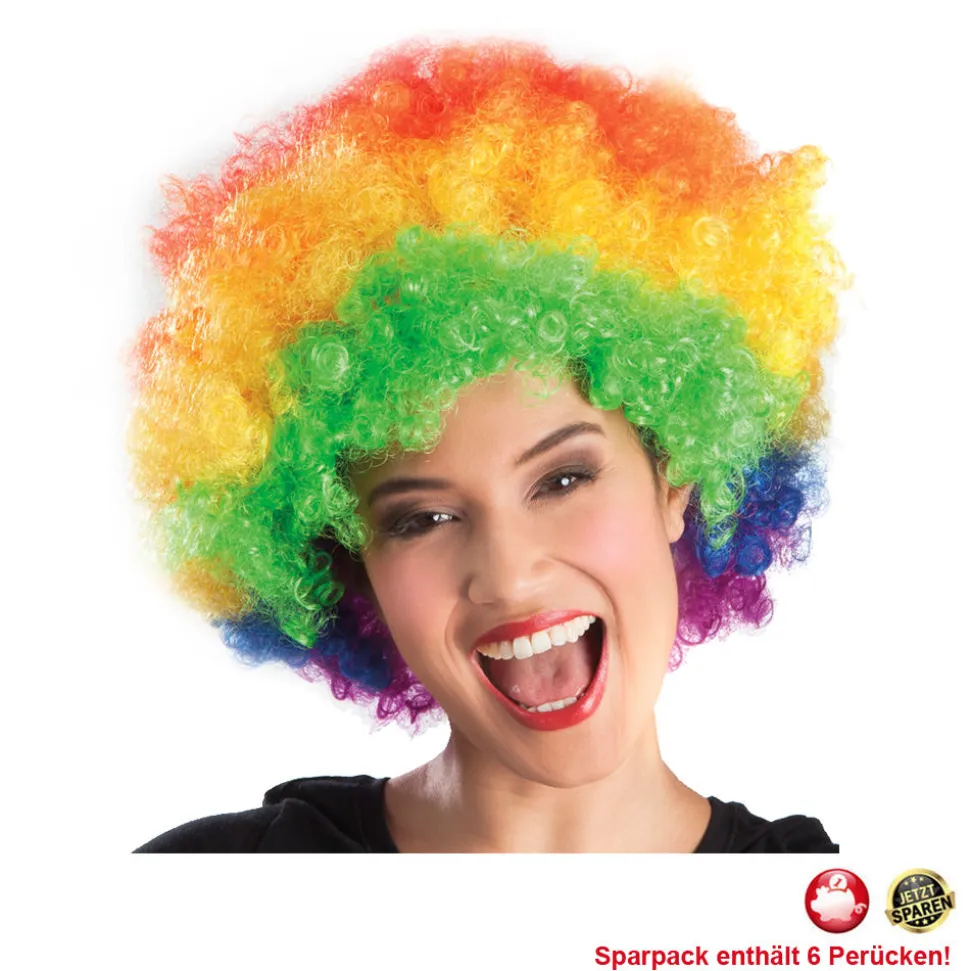 Perücke Unisex Damen Super-Riesen-Afro Locken regenbogen, bunt - SPARPACK mit 6 Stück